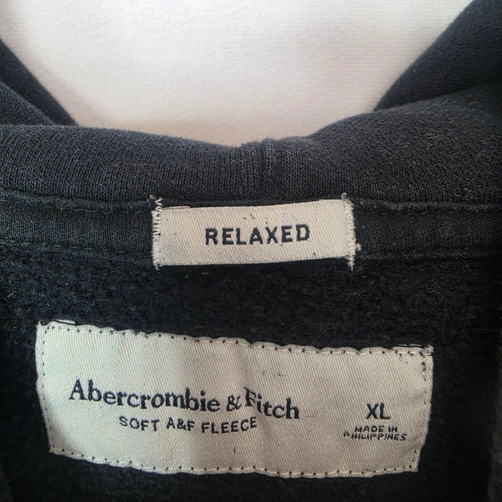 Abercrombie & Fitch Relaxed Soft Fleece Hoodie Mens XL Black Logo Pullover - Picture 4 of 7